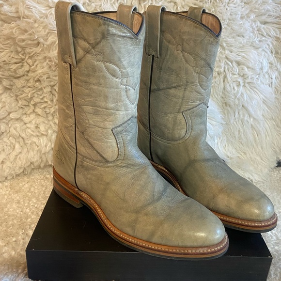 Unique light green leather cowboy boots, W 9, marbled green leather - Picture 2 of 8